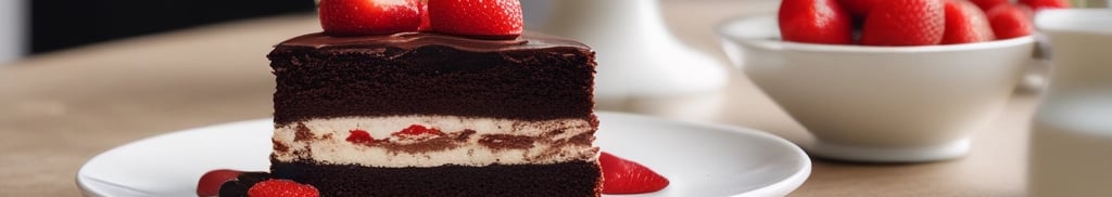 Bolo de Chocolate com Recheio de Creme e Morango