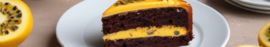bolo de chocolate com recheio e cobertura de maracujá