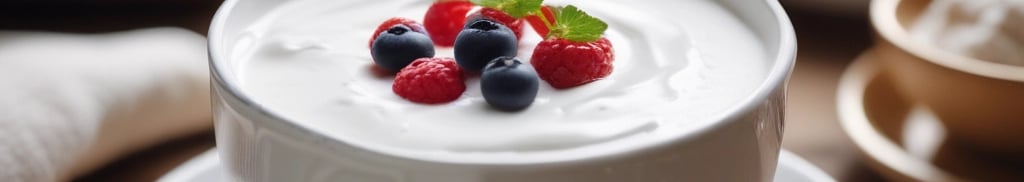 potinho de iogurte natural com umas frutinhas em cima