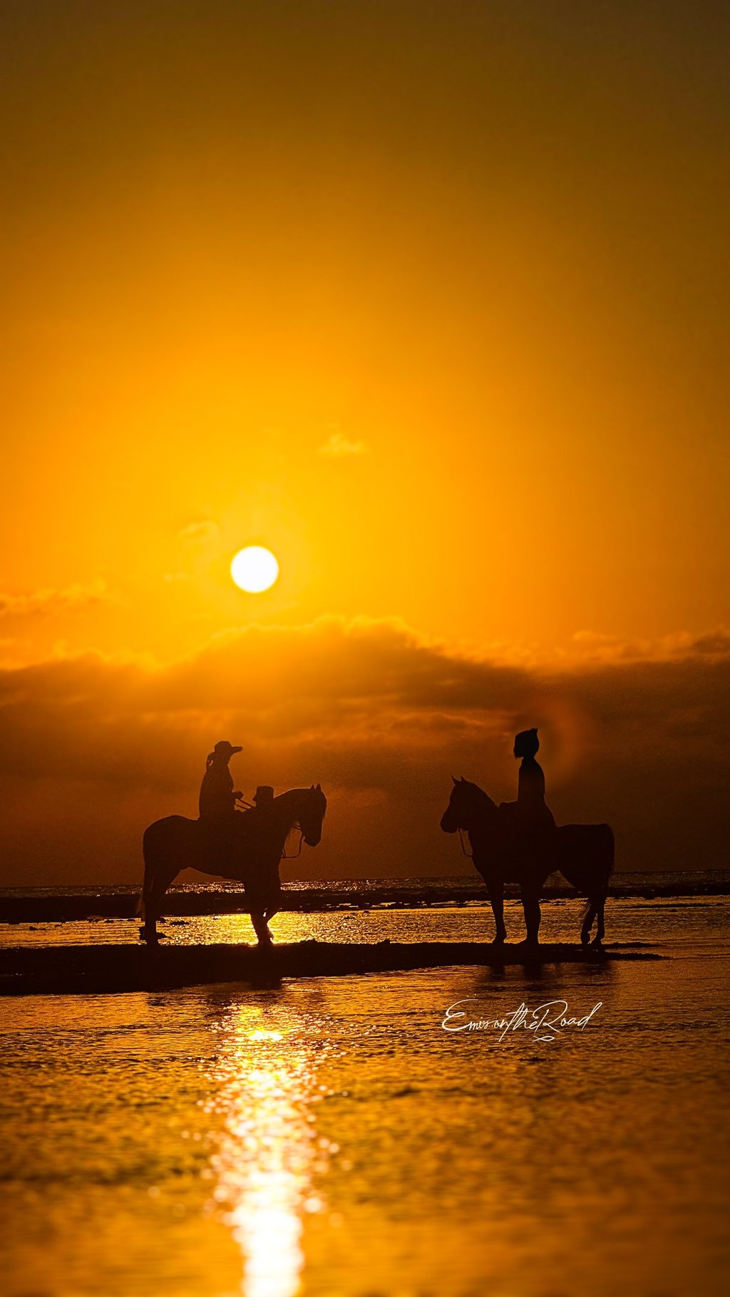 Unforgettable Gili Islands sunset views with an iconic beach horse, ideal for post-dive relaxation.