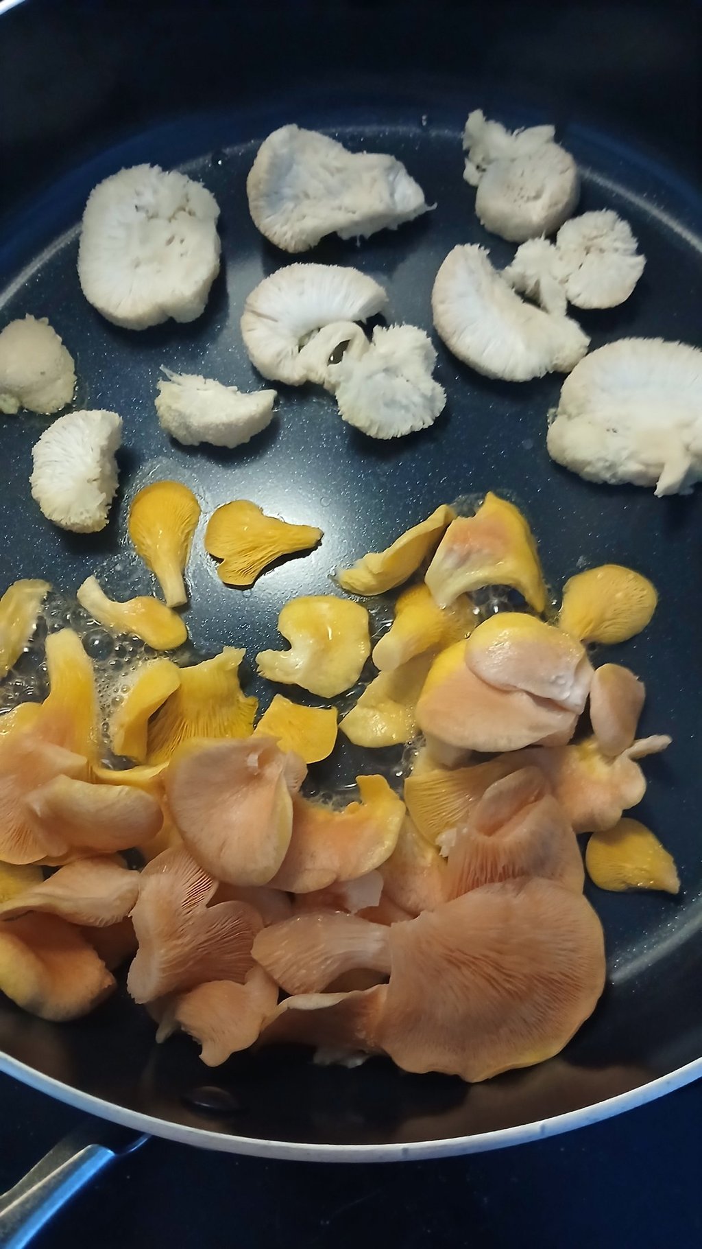 lions mane cooking in a pan on stove