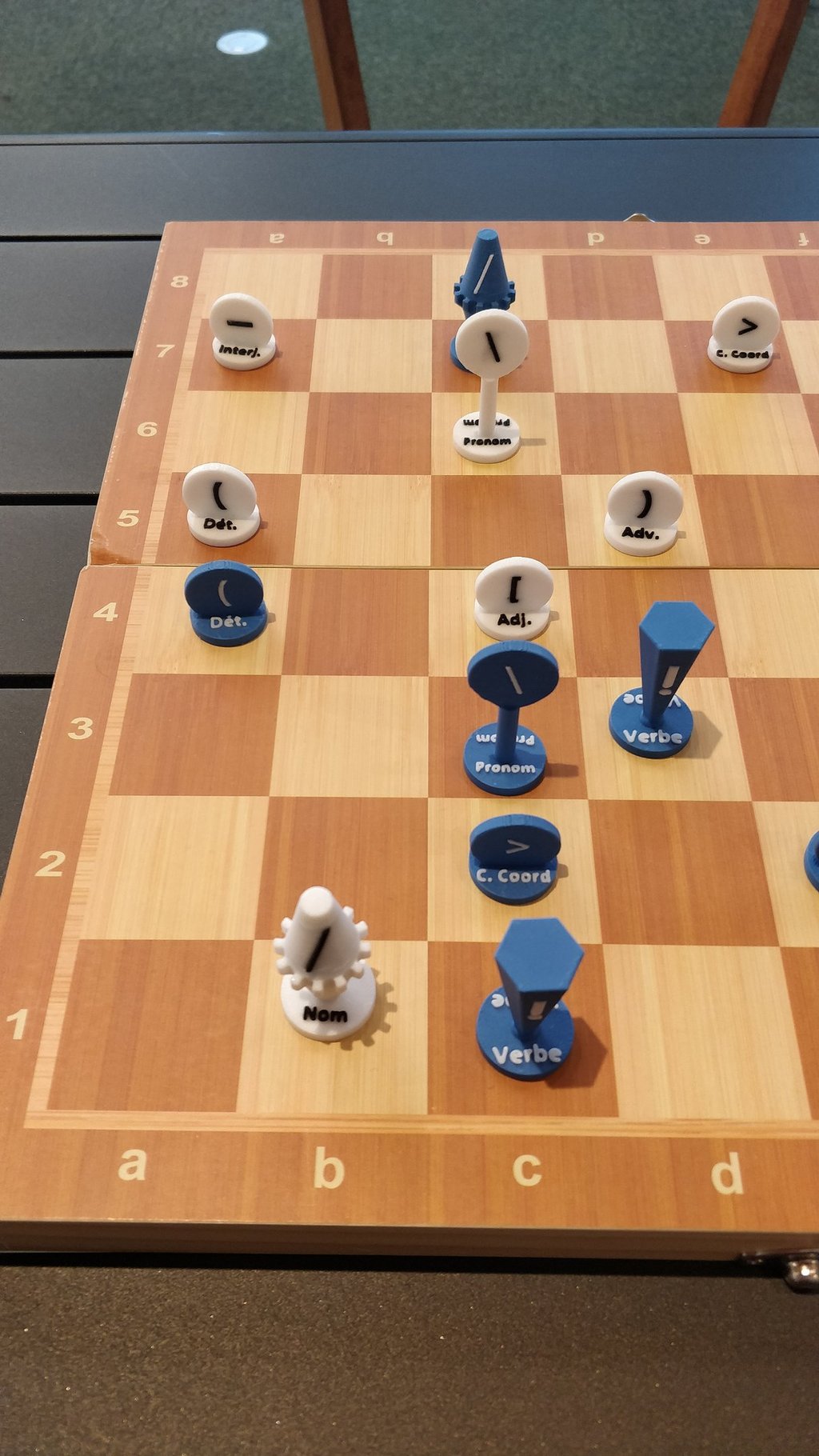 Position of the pieces form a puzzle and the solution is a sentence