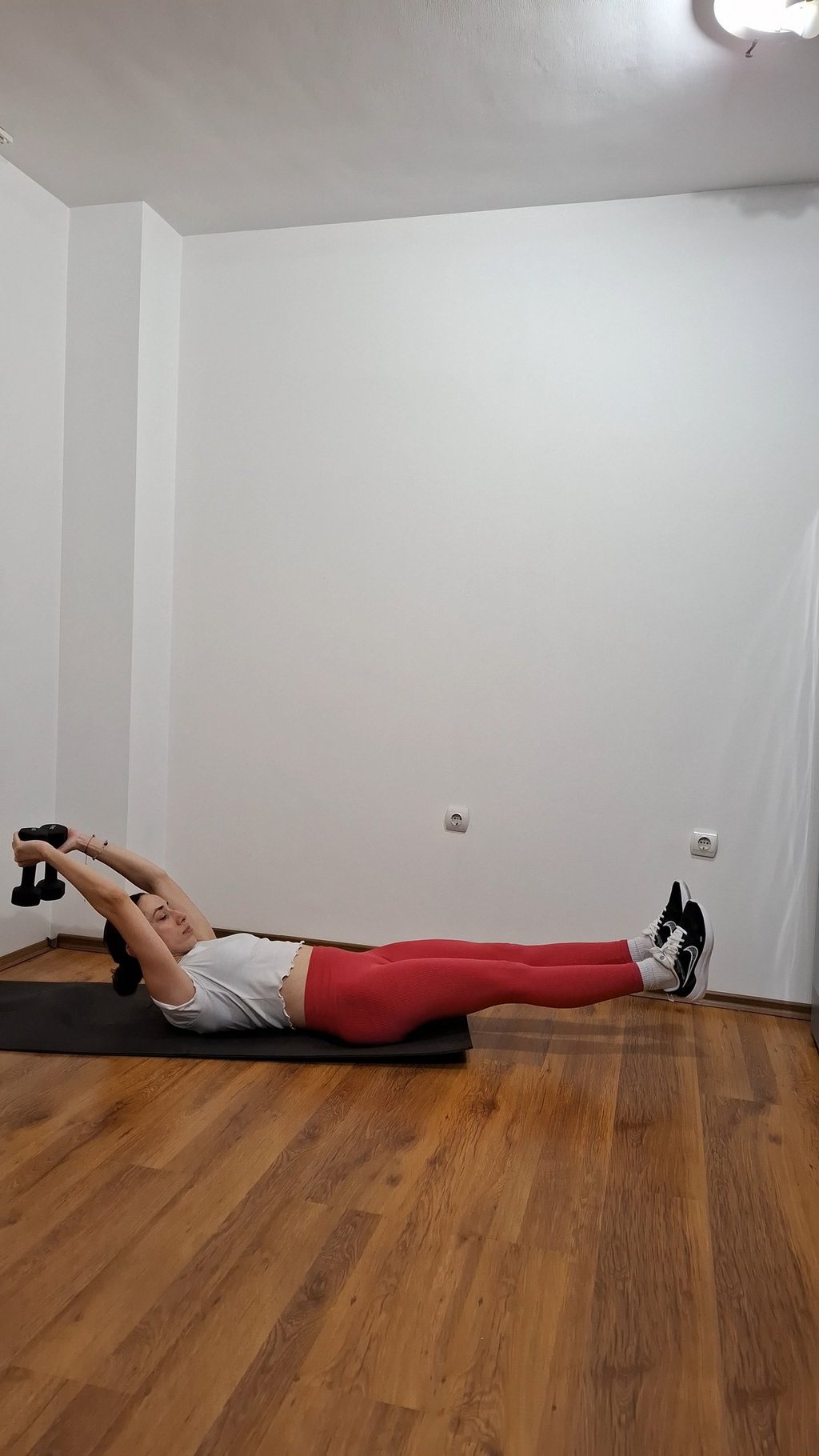 Harmony Fitness doing lower ab exercise- leg hold