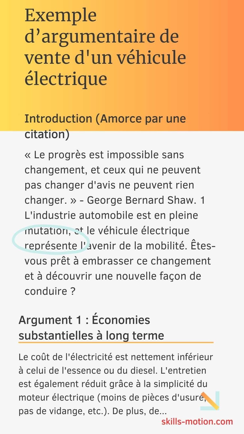 rédiger un argumentaire exemple