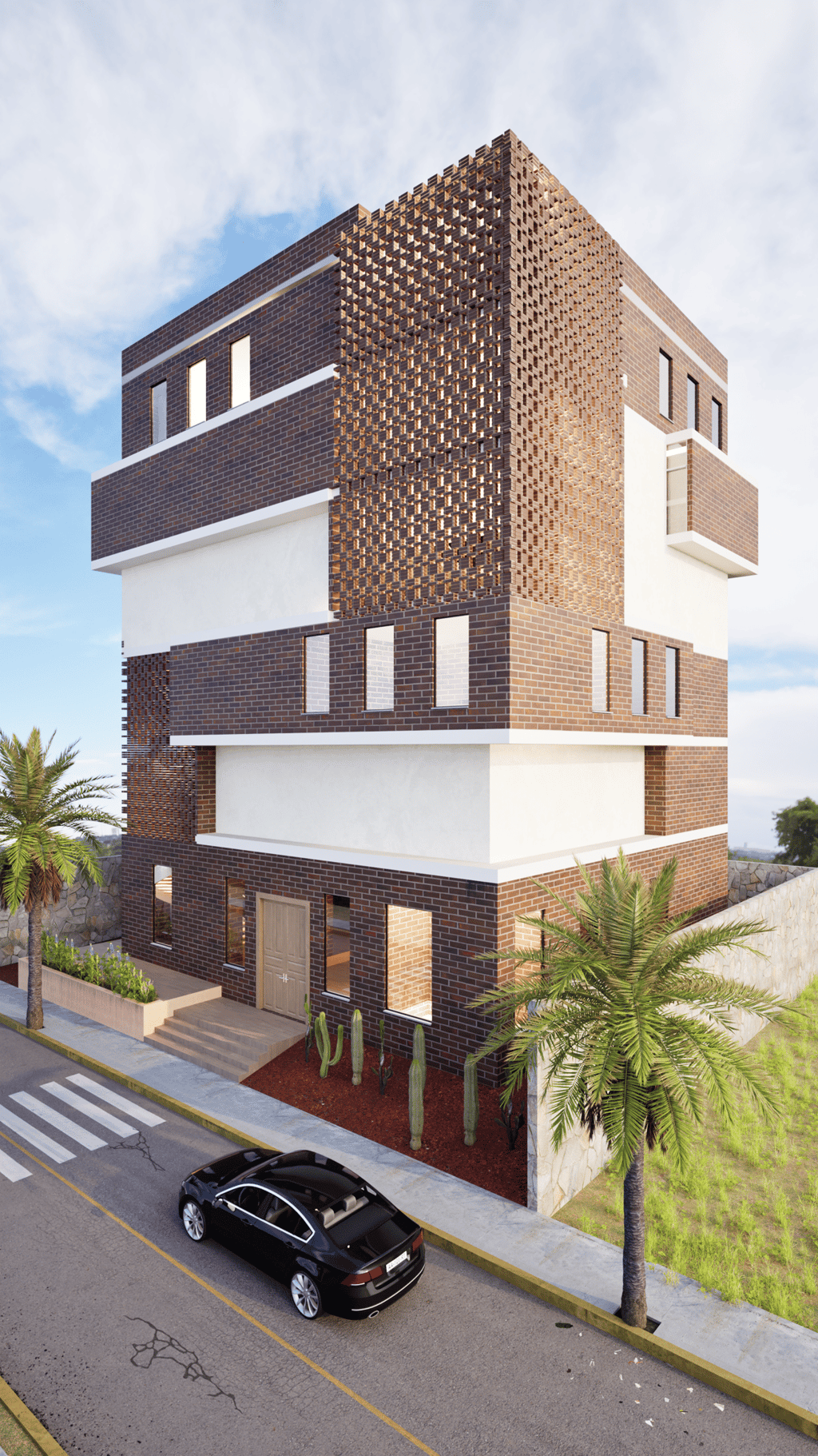Render de edificio de ladrillo multiusos