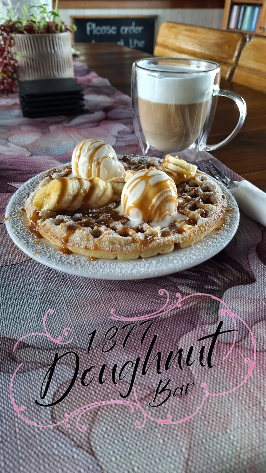 waffle with cappucino 1877 doughnut bar