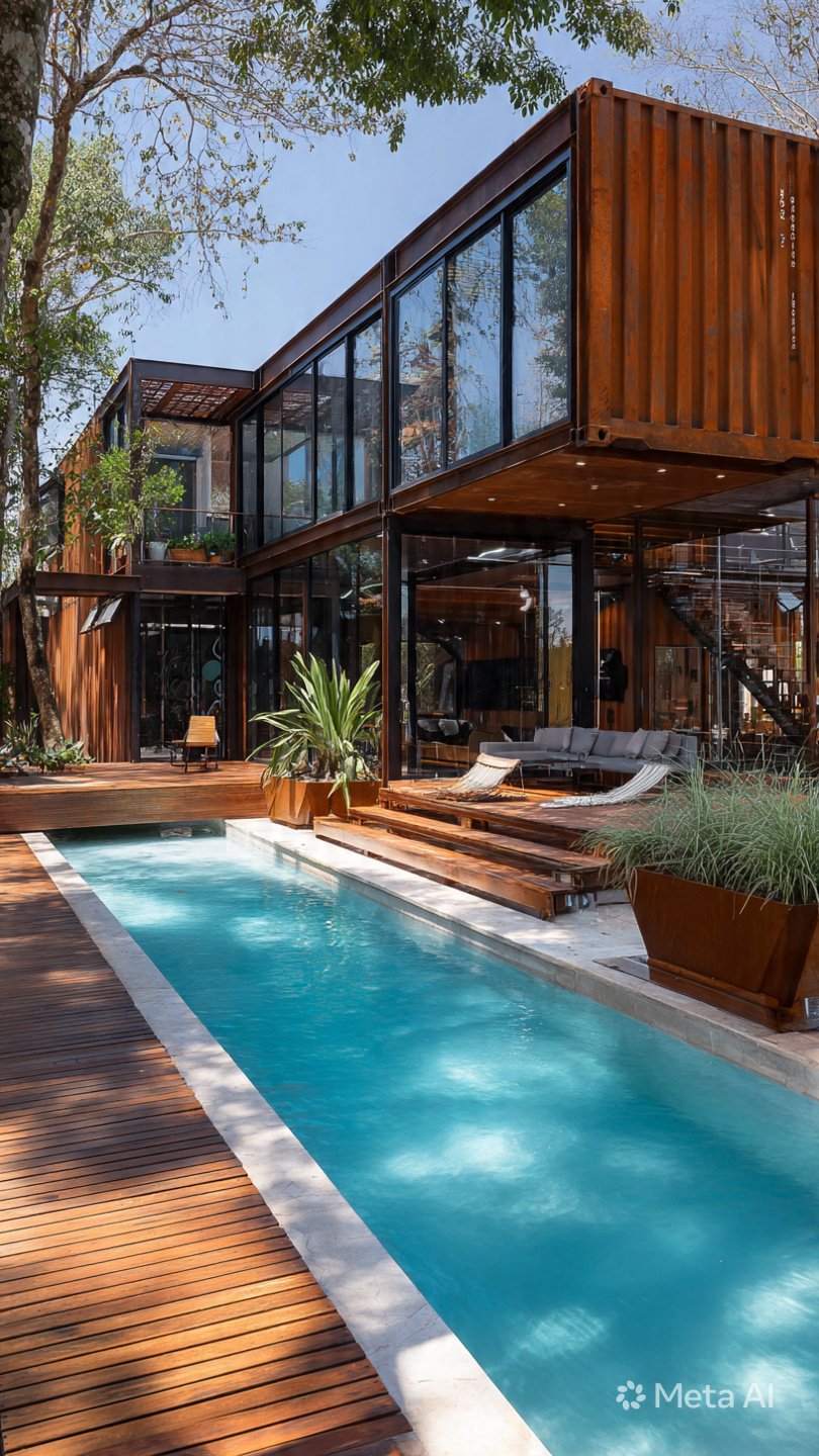 Casa em container com dois andares com paisagismo e piscina