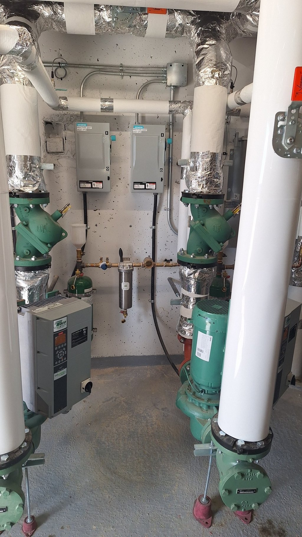  Mechanical room with water pumps, and VFDs