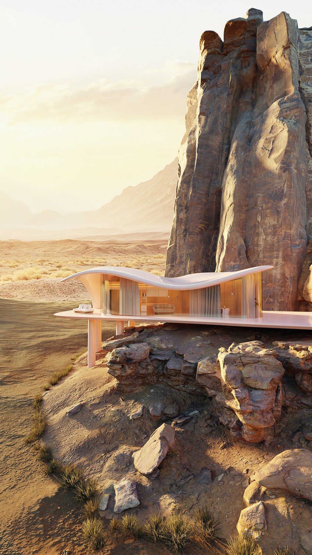 3D render of a conceptual luxury home in the desert
