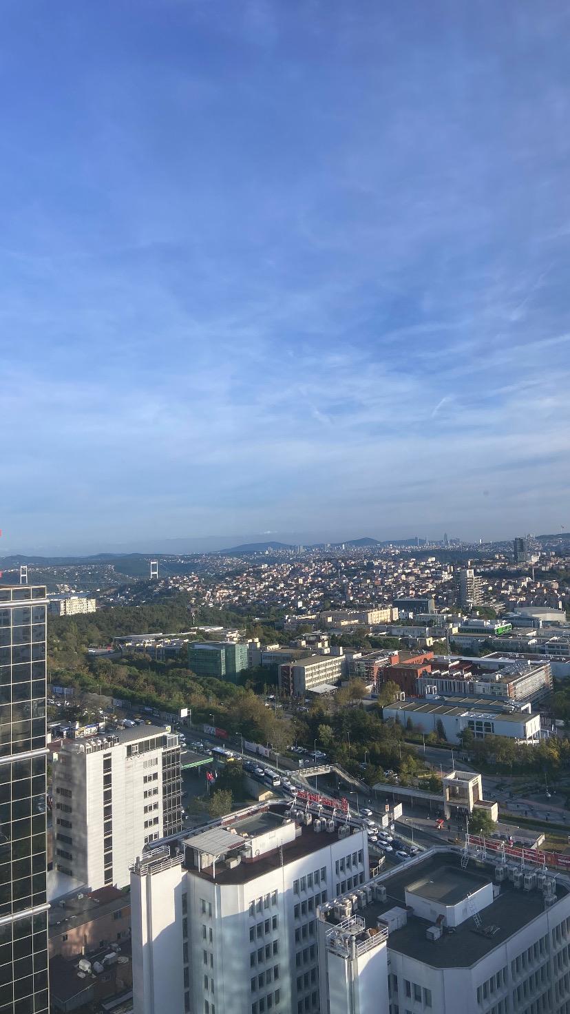 a city skyline view of a city with a clock tower