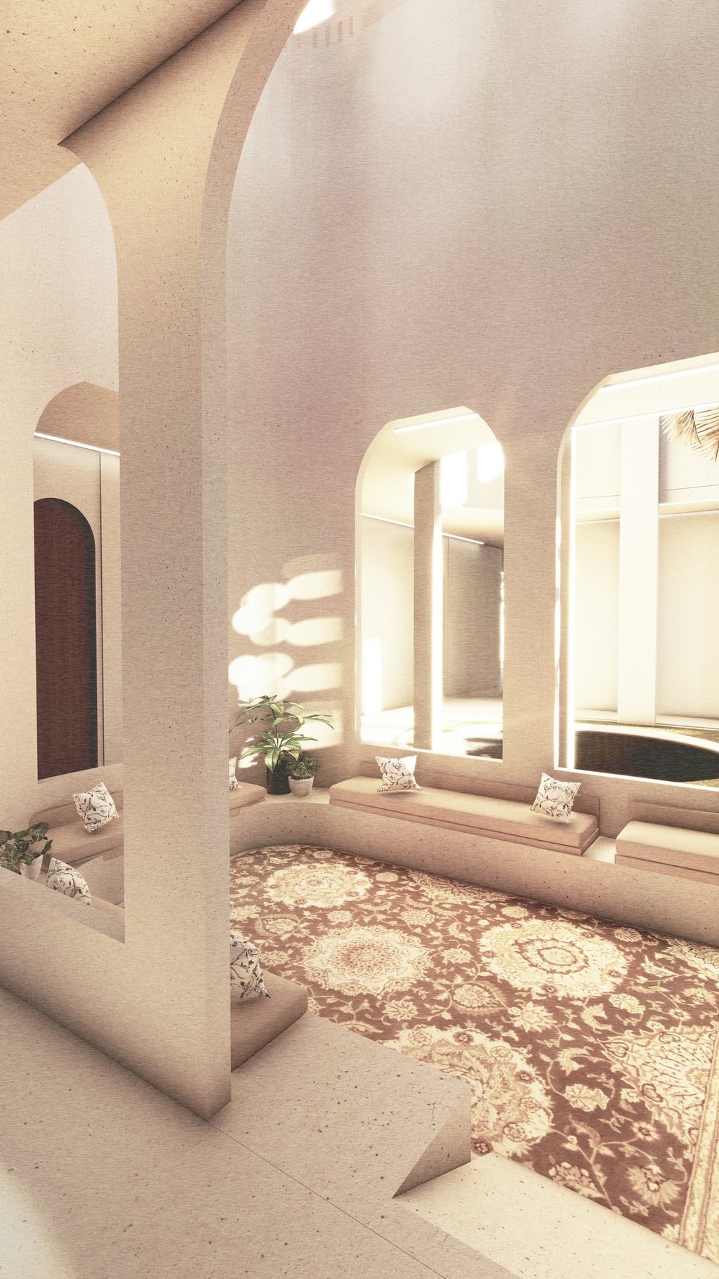 Traditional majlis with arched niches designed by Moori Interiors