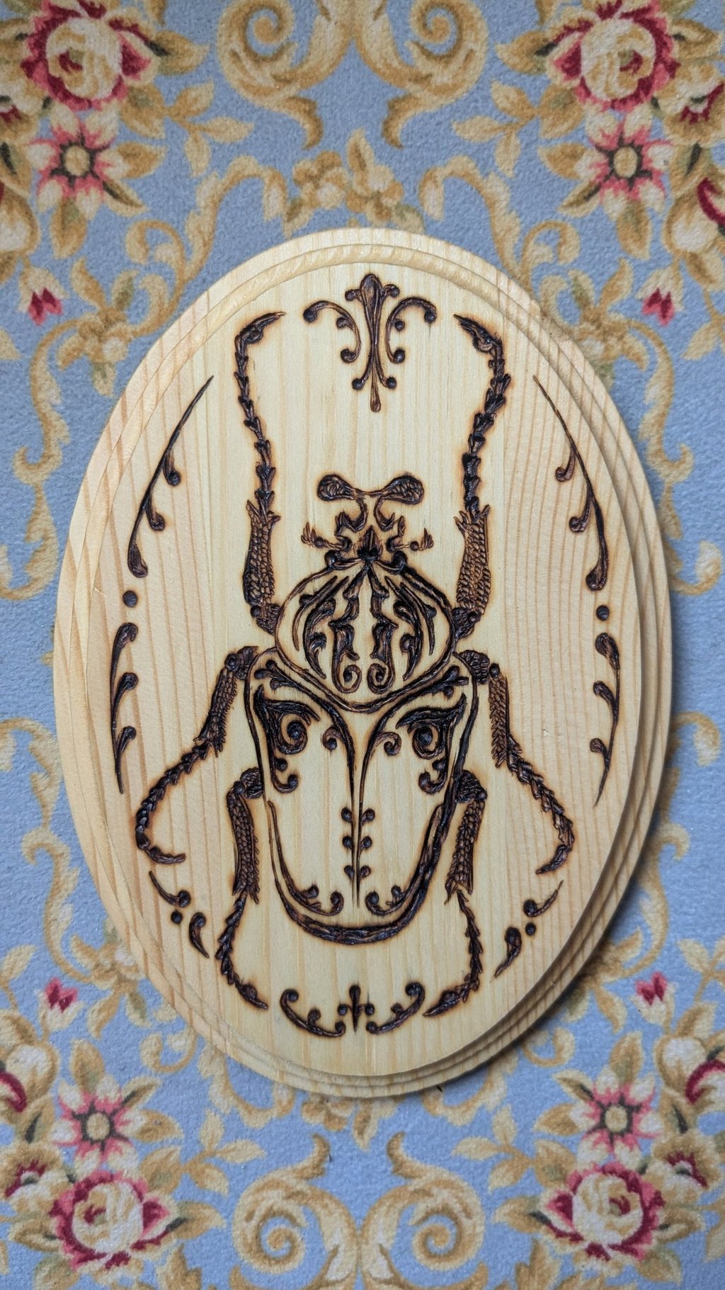 beetle ornament pyrography wood woodburn