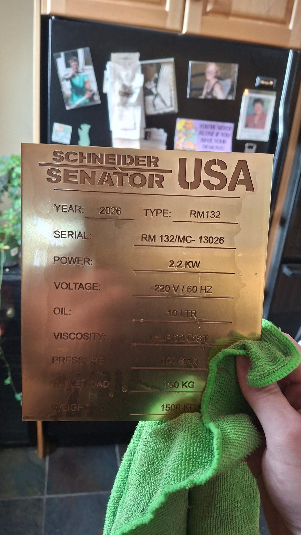 Brass data plate for machinery, 7" in size, deep engraved for longevity