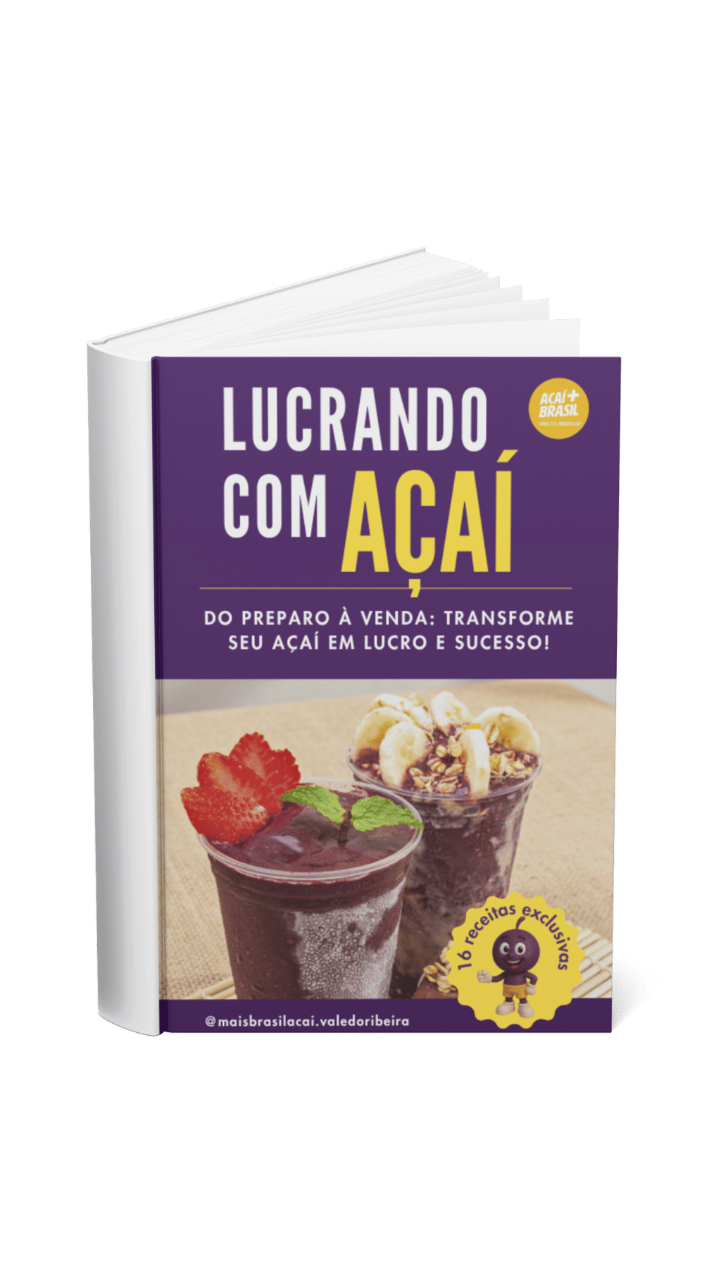 Demonstração e ilustração do E-book oferecido na compra de qualquer produto da Açaí Mais Brasil