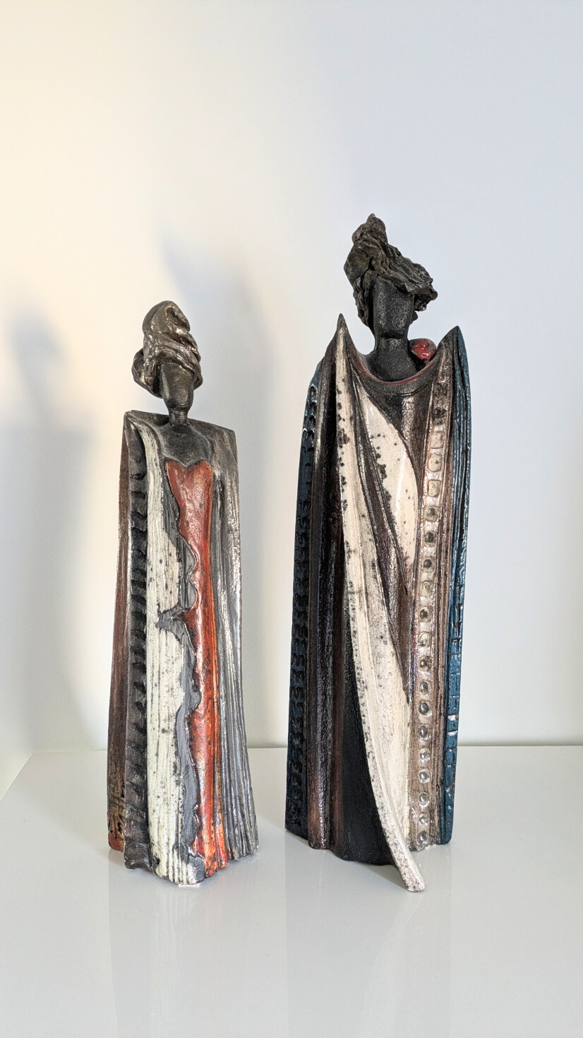 Couple de sculptures en céramique Raku - Statuettes décoratives de prestige Studio Pierrard
