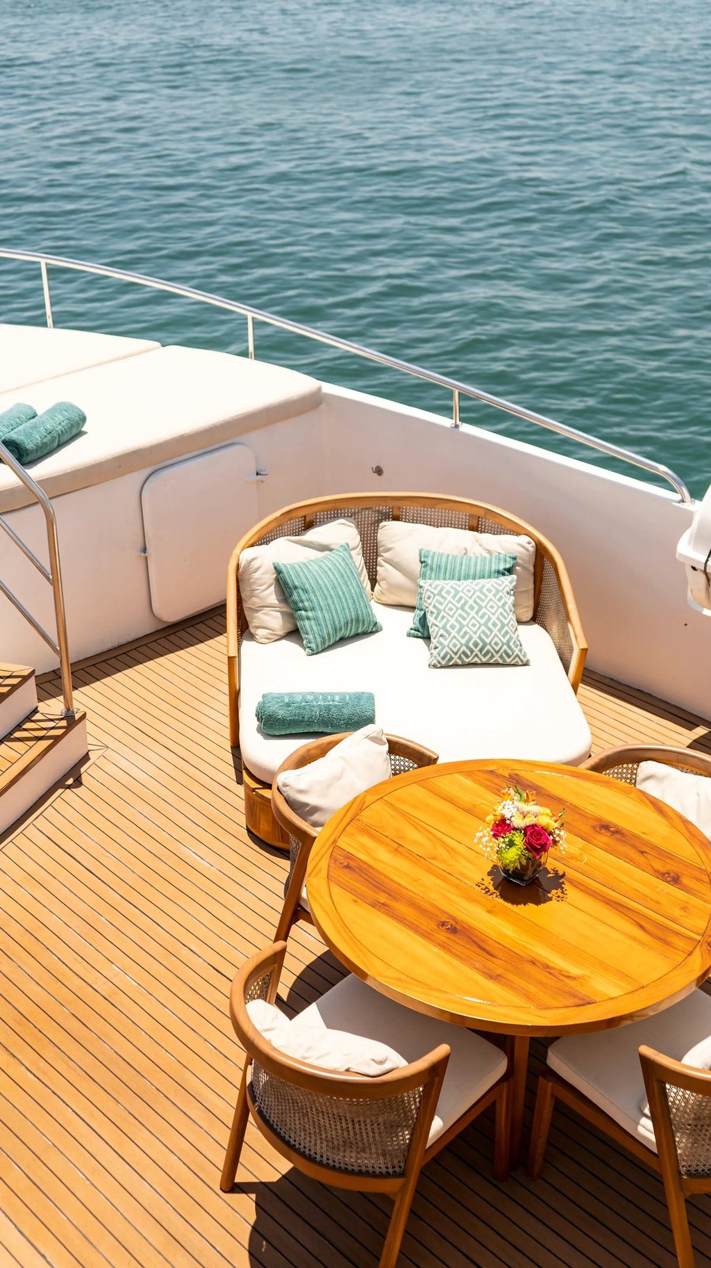 Private yacht outdoor lounge with elegant seating, designed for luxury expedition cruises