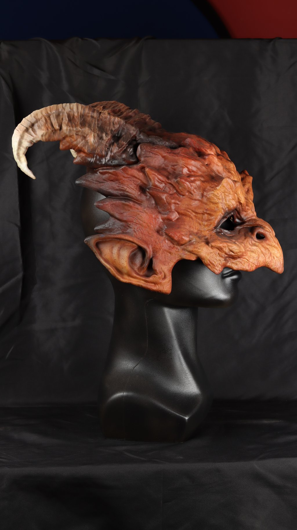 Finished fantasy creature mask created from a detailed 3D print and hand finished