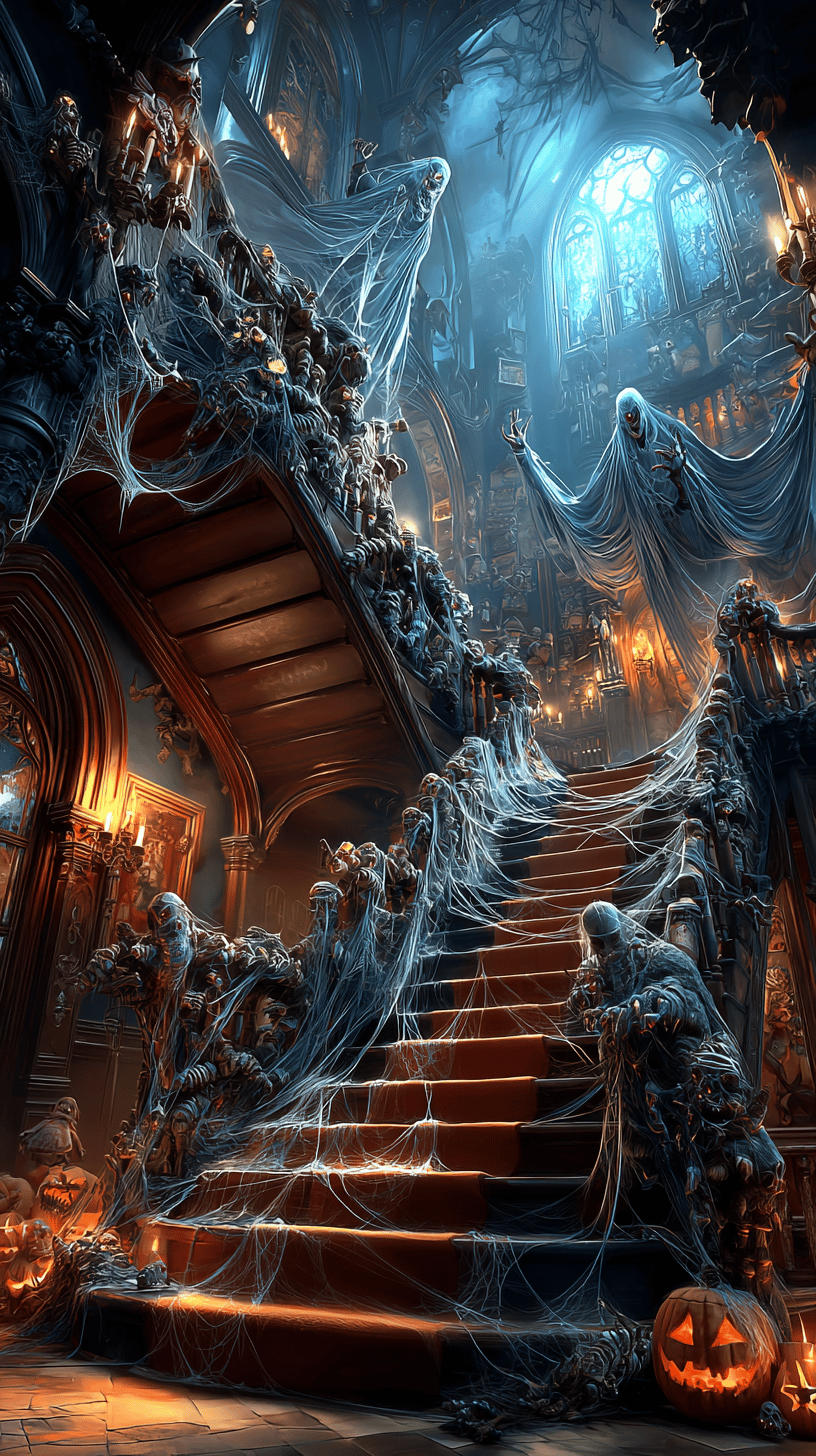ghoul in a haunted mansion on spooky stairs