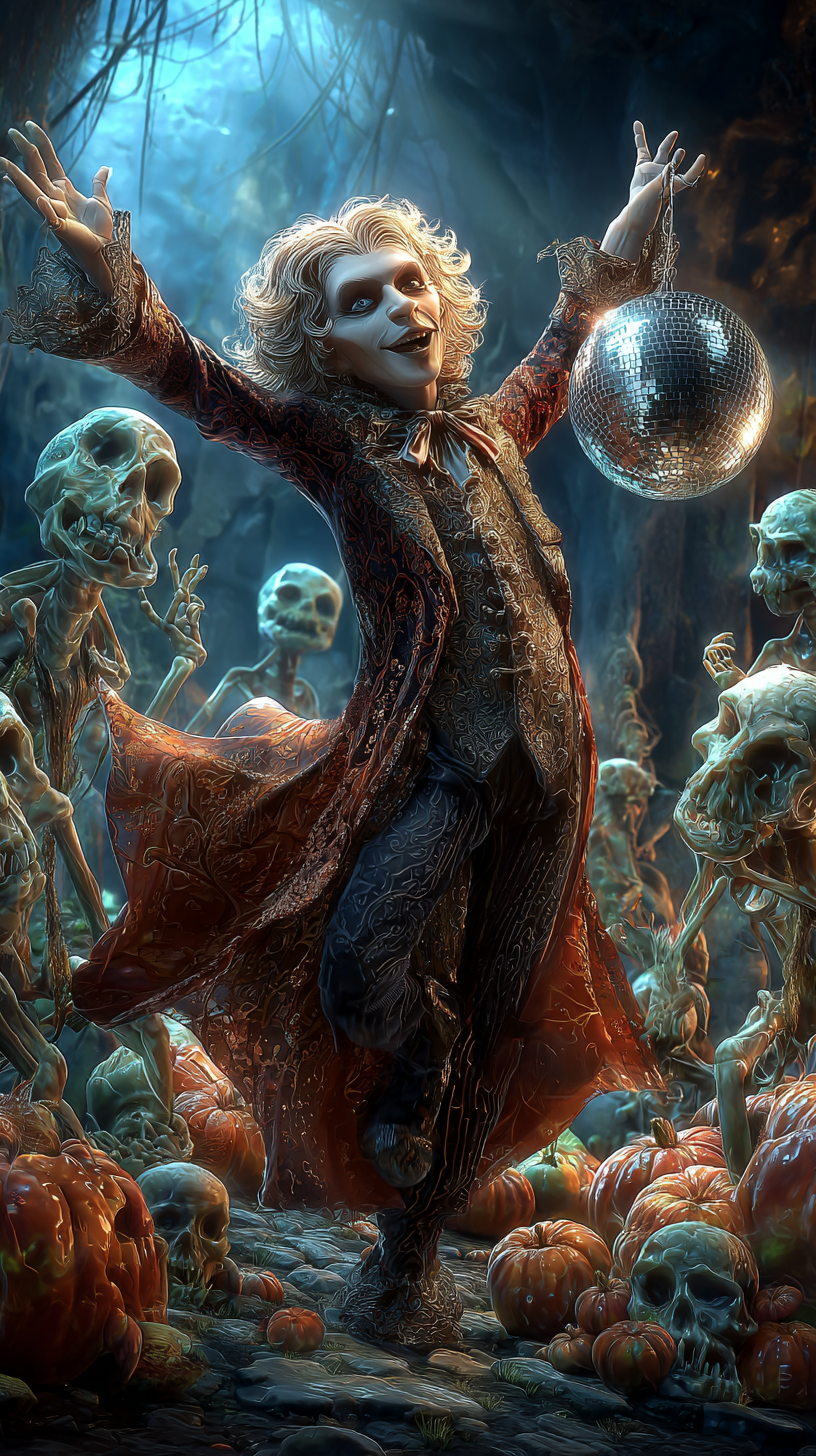 Vampire dancing with ghouls on a haunted dance floor