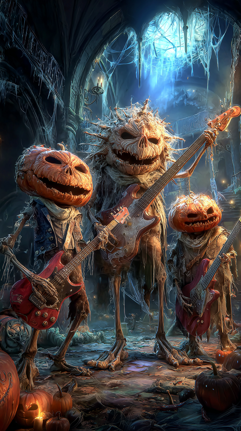 ghouls on halloween night playing music 