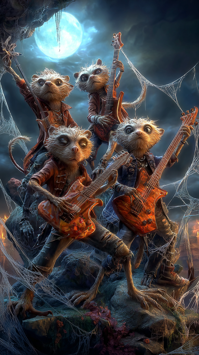 Ghouls playing guitar in the moon light 