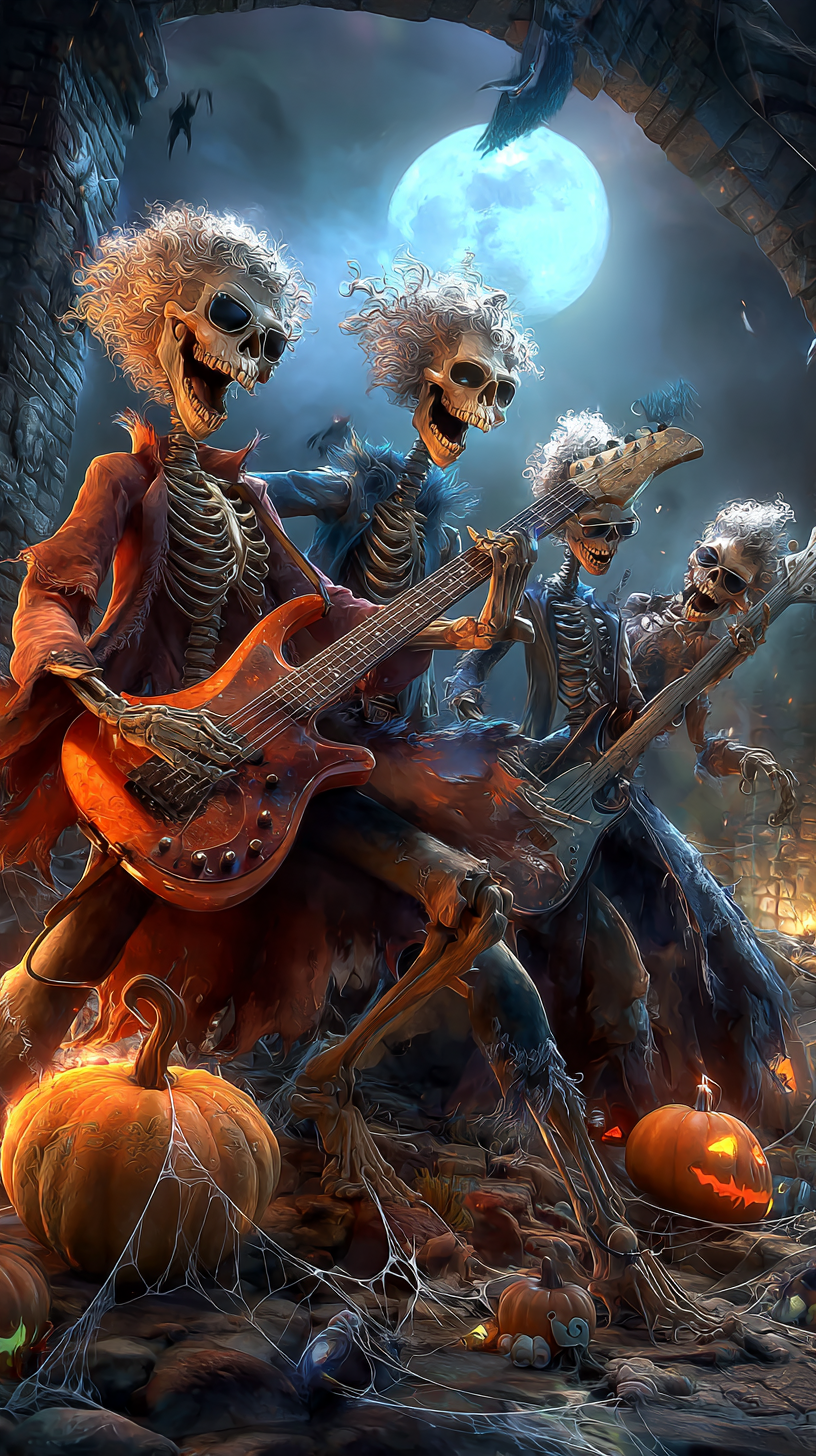 Skelton rock band jamming out