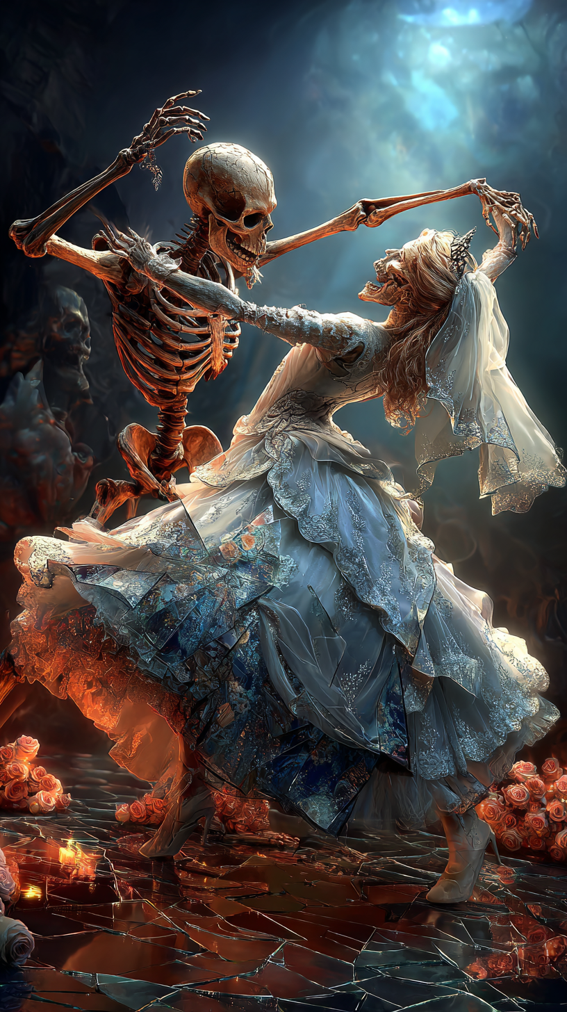halloween dance party with skeletons