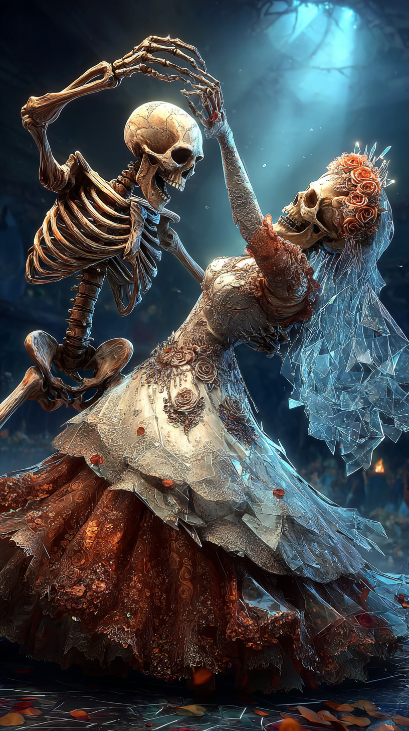 skeleton dancing in the moon light