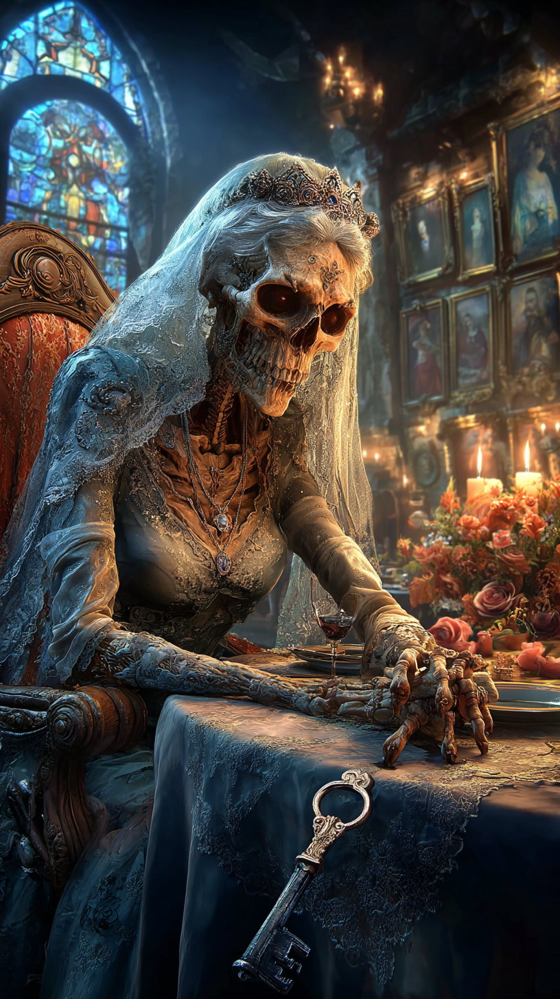 Skeletal bride left alone to cry on halloween night