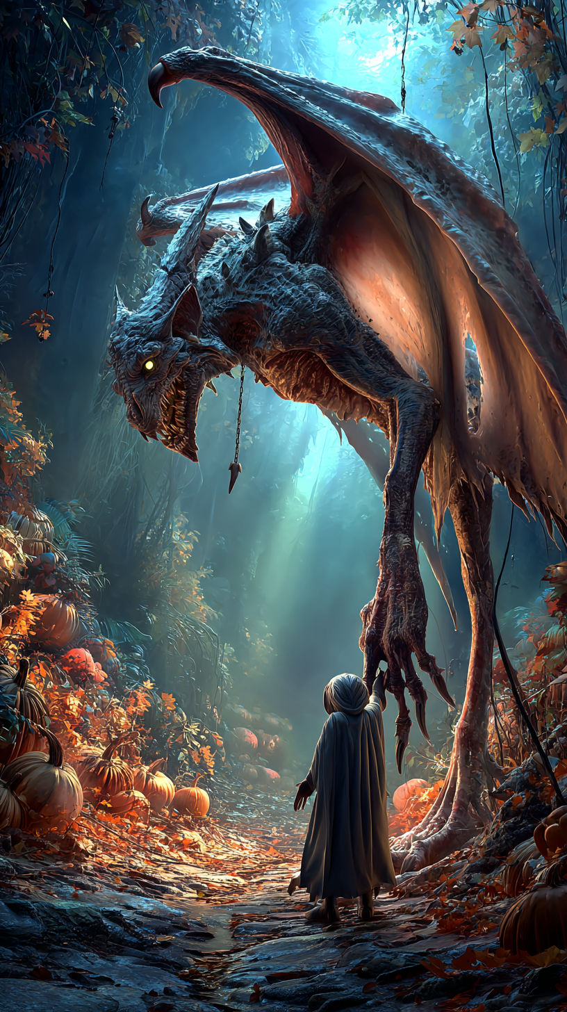 Vampire in a pumpkin forrest 