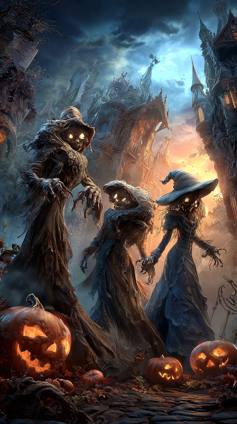 Ghouls and halloween jack o lanterns 