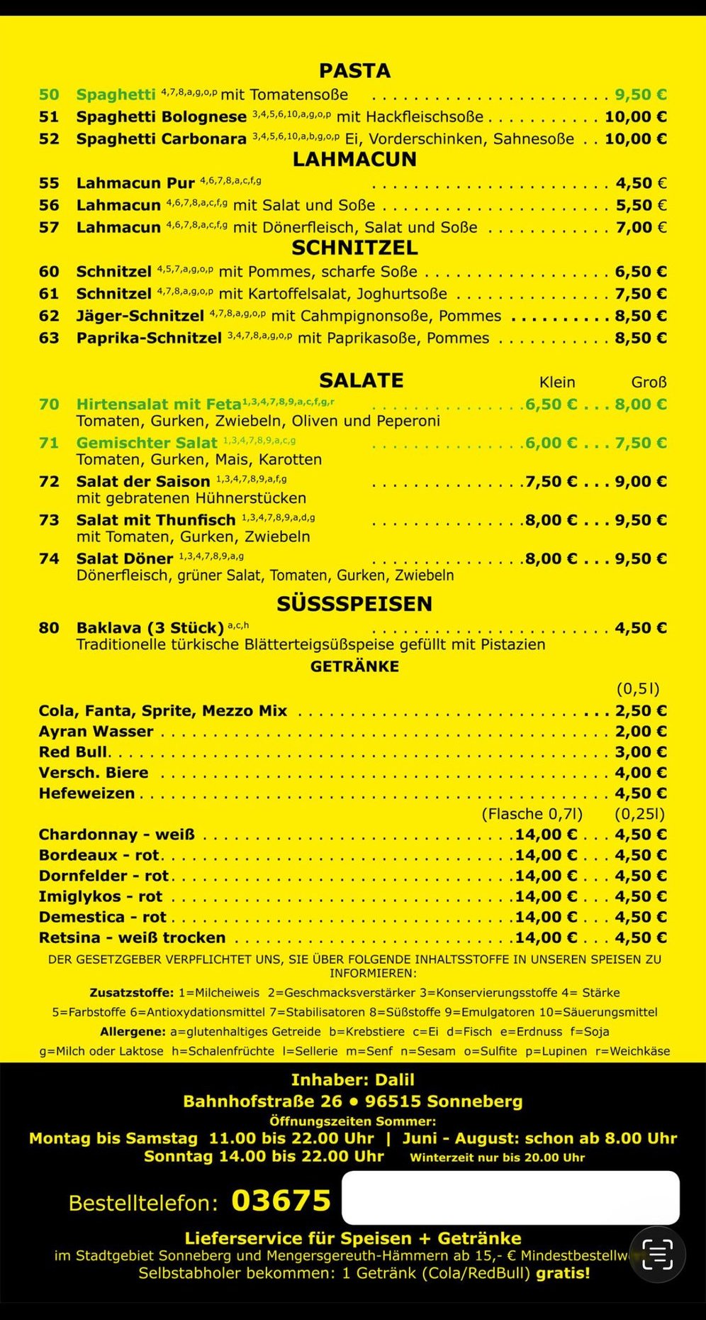 a menu of a restaurant with a menu listing
