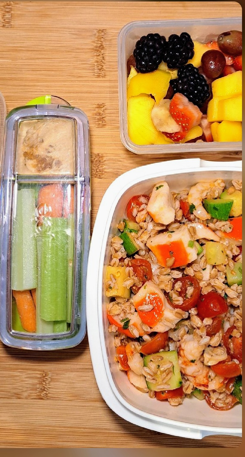 Ready for the lunchbox: farro salad with seafood for a Fort Lauderdale office