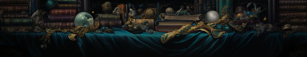 a table with a bunch of books and a clock