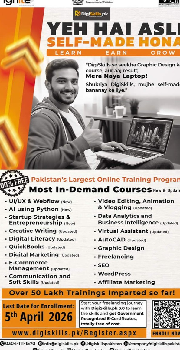 DigiSkills free online courses 2026 Pakistan apply online freelancing training