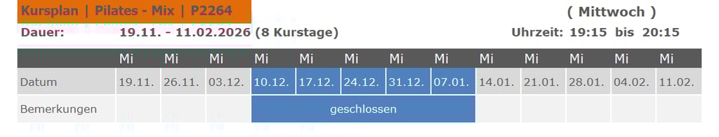 Kurs P2264 Pilates Mix für Anfänger und Fortgeschrittene 
