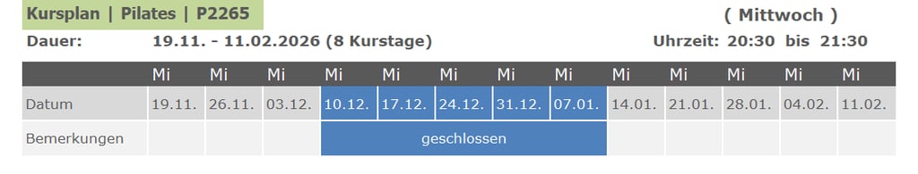 Kurs P2265 Pilates für Anfänger und Fortgeschrittene 