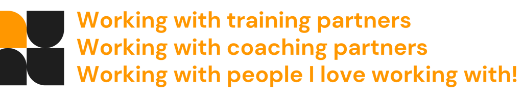 Logo and text: Working with training partners, working with coaching partners, working with people