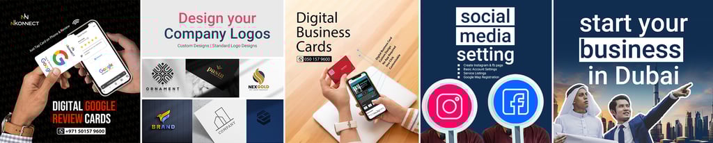 Google Review Card, Logo Design, Digital Business Card, Social Media Setting, Business Setup in Dubai 