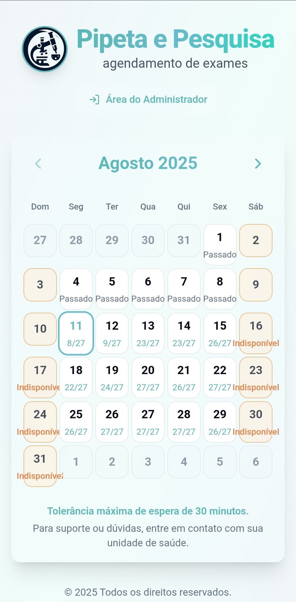 Saas de Agendamento da Pipeta e Pesquisa