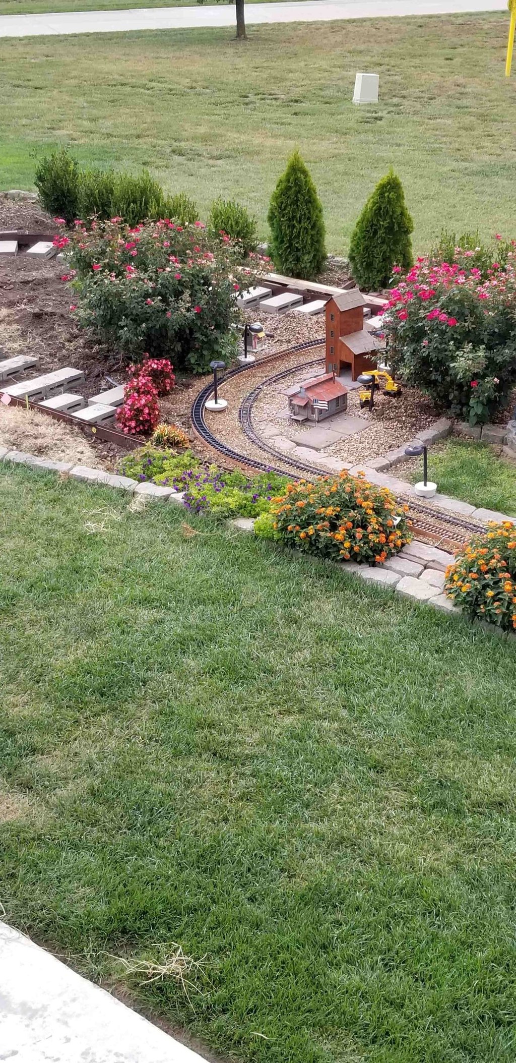 a train track with a train on it