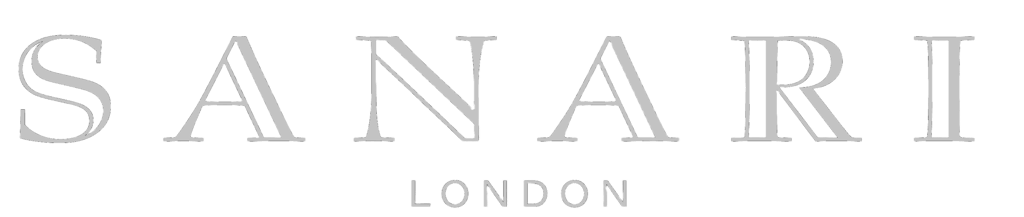 a white and silver logo with the words sanarti london