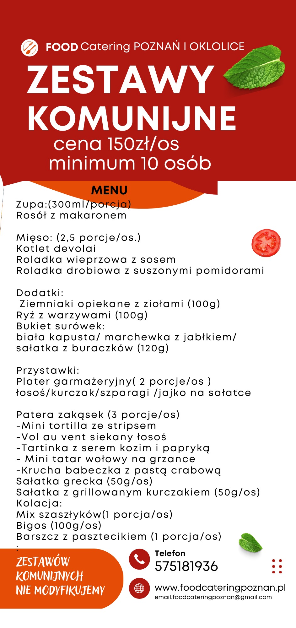 Komunia 2025 menu 150zł/os