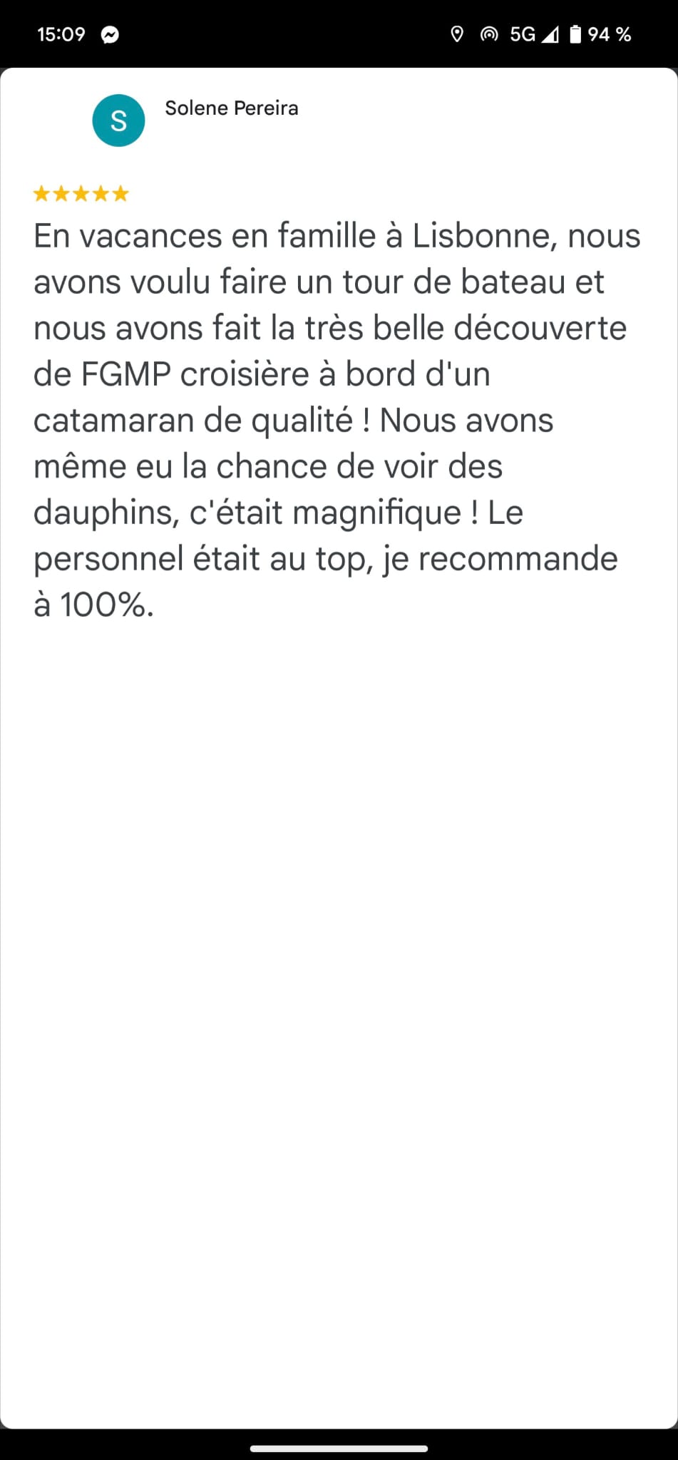 Avis d'une cliente heureuse lors d'une balade en Catamaran à Lisbonne