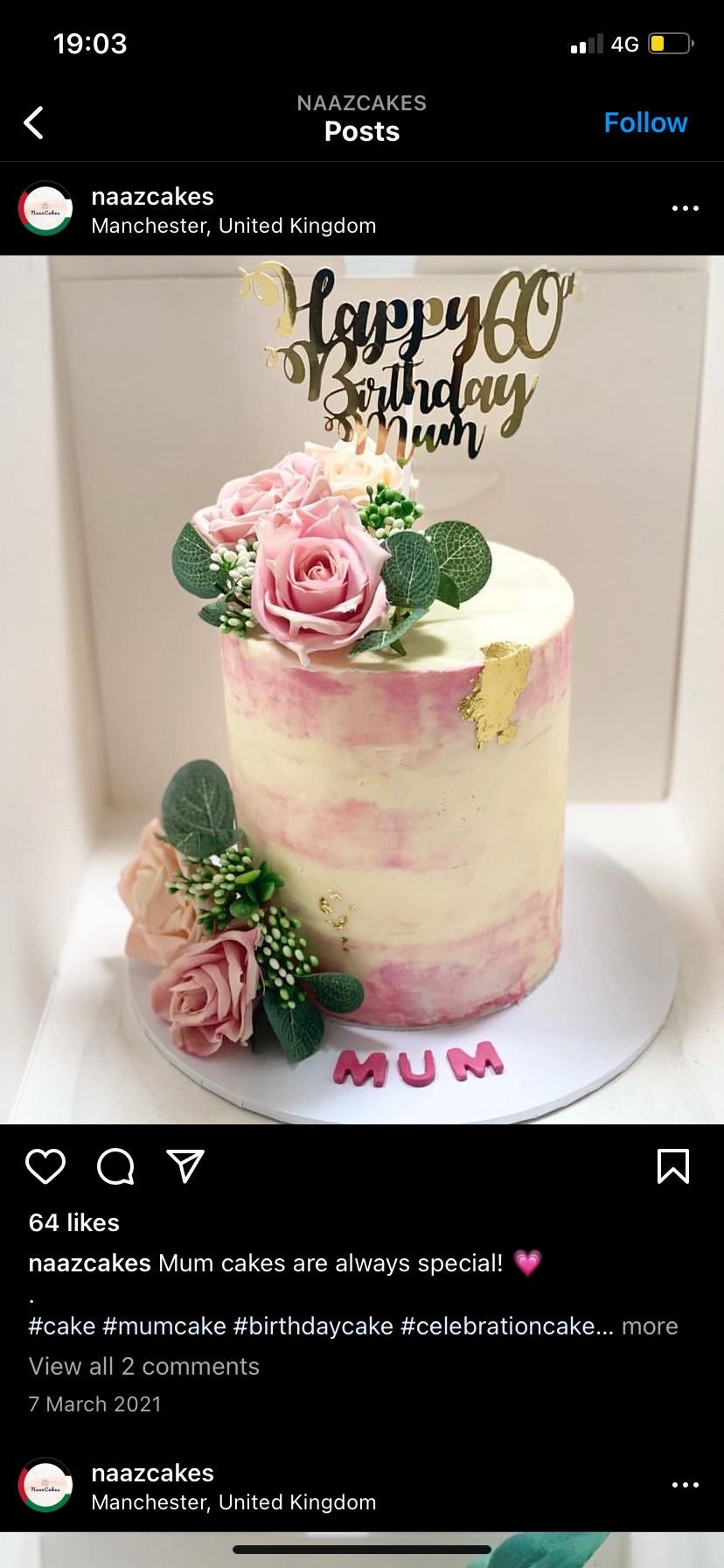 a pink watercolour cake with roses