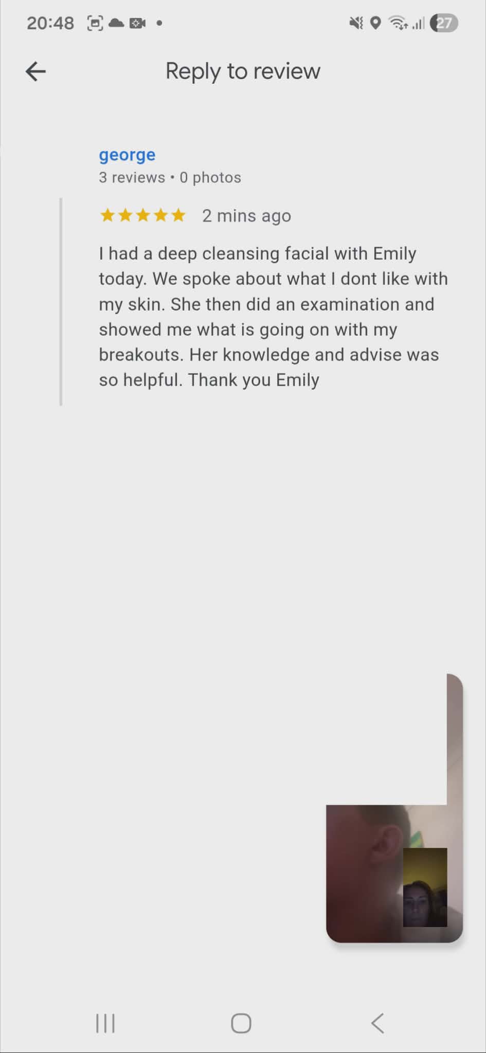 Client review for professional acne treatment in Ashford Kent.