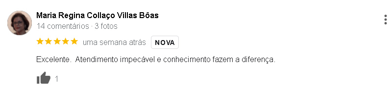 Avaliação Cinco Estrela de Cliente Google Maria Regina Collaço