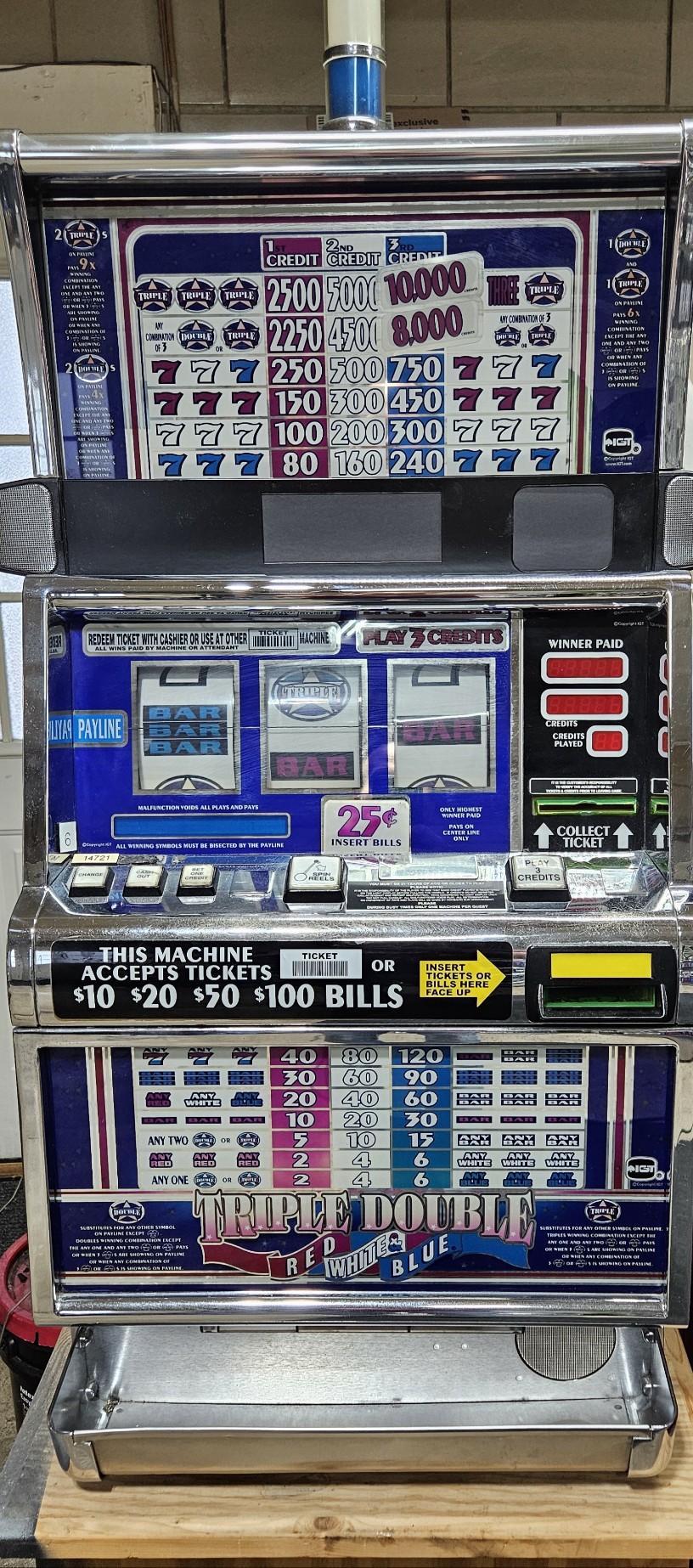 a slot machine on a stand