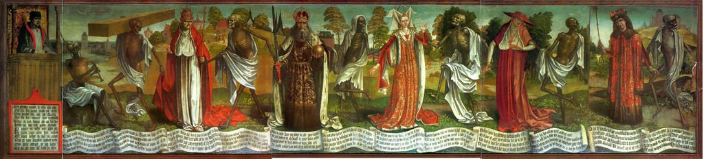 Danse macabre scene in St. Nicholas' Church, Tallinn (Late 15th century).