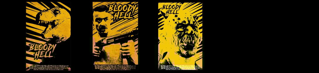 three different colored posters of a man with a beard